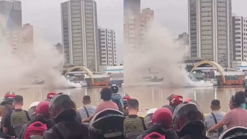 Imagens de fuma&ccedil;a misteriosa saindo do Ferry Boat assustaram internautas – Foto: @itaja1m1lgr4u/Reprodu&ccedil;&atilde;o/ND