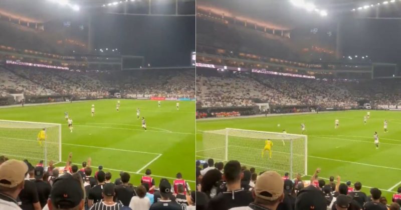 Yuri Alberto, atacante do Corinthians, tenta fazer o gol, mas chuta muito longe