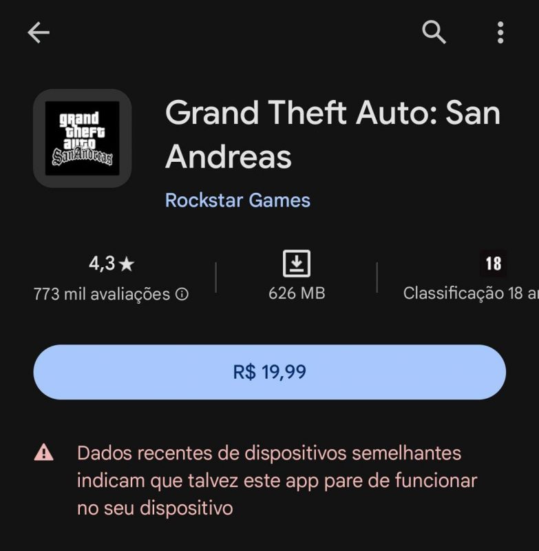 GTA for mobile devices is already receiving warnings