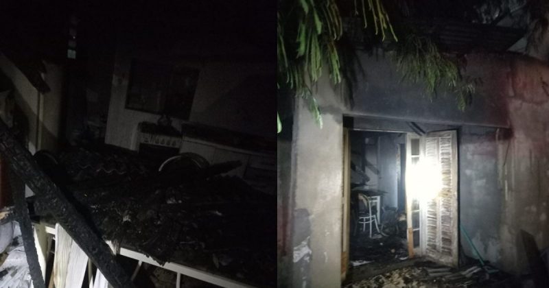 Images of the house after the fire;  A charred body was found at the scene
