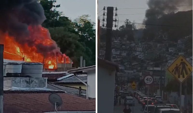 Casa pega fogo no Morro do Horácio e gera 'sinal de fumaça' em Florianópolis