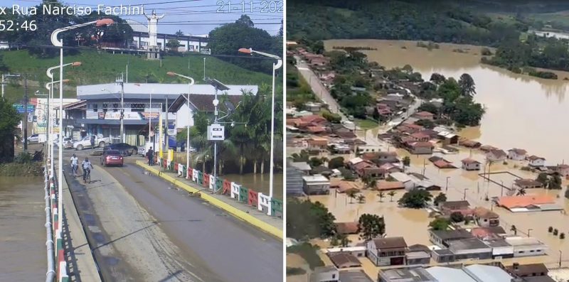 Laurentino, à esquerda, e Rio do Oeste, à direita, viveram enchentes históricas nos últimos dois meses e ficaram alguns dias sem água - Foto: Arquivo/Prefeitura de Laurentino e PRF/Divulgação/ND