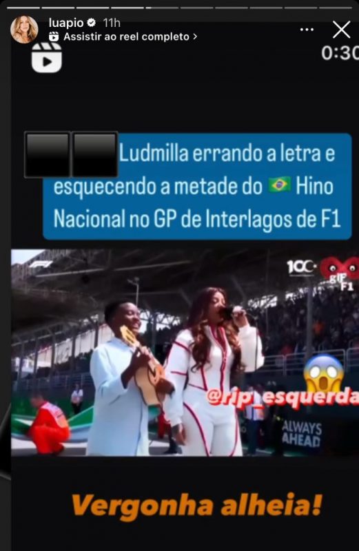 Luana Piovani critica Ludmilla no Instagram