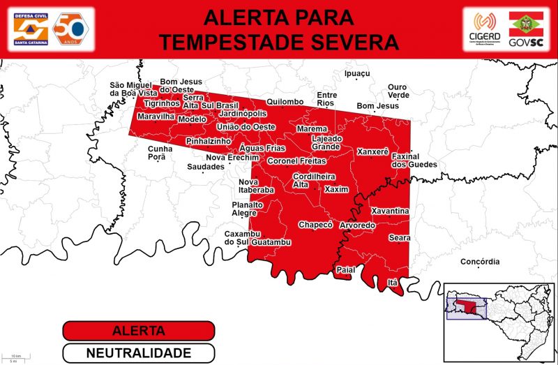 Alerta emitido pela Defesa Civil de Santa Catarina &#8211; Foto: Defesa Civil/ND