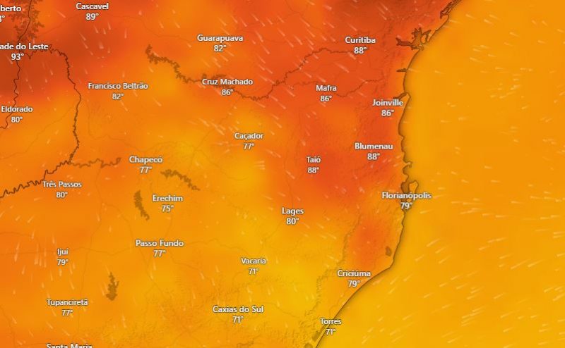 Fluxo de calor traz chuva para Santa Catarina, segundo a Defesa Civil do Estado 
