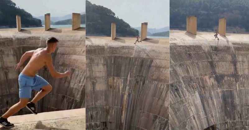 Atleta de Parkour corre na beira do precipício de 110 metros de profundidade