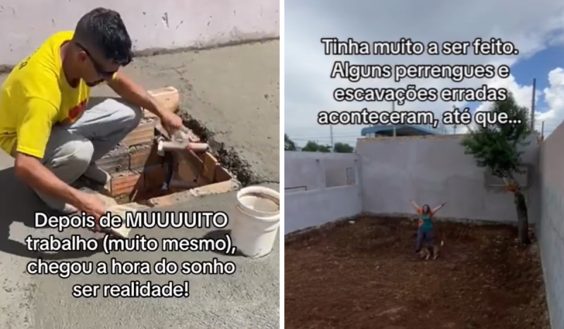 Foto mostra obra em piscina artificial para cães