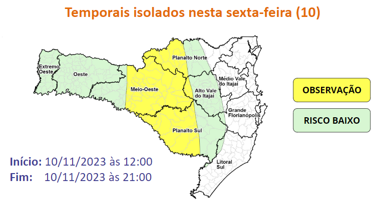 Pressão vinda da Argentina e 'fervo' em SC colocam estado em alerta para temporais e granizo