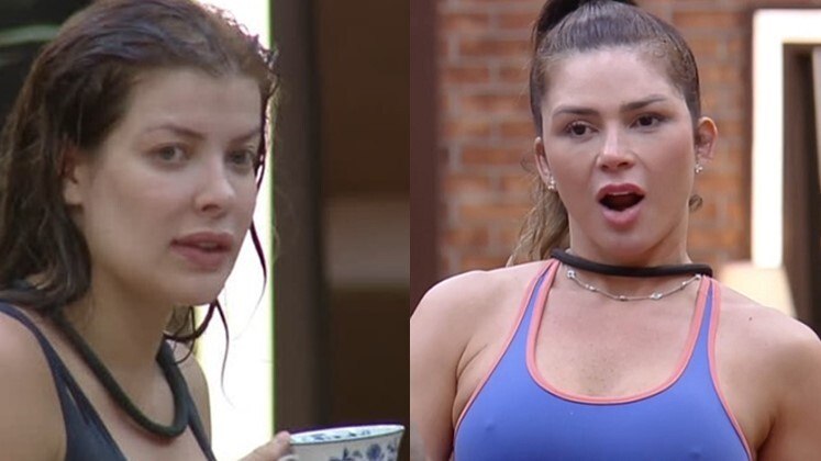 Na fotomontagem foto da Nadja durante mega barraco em A Fazenda