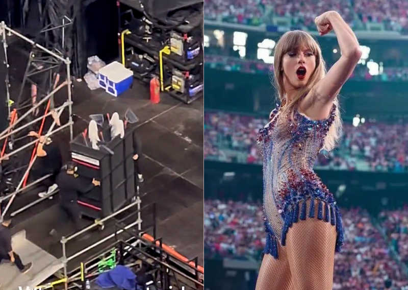 Tia da limpeza? Taylor Swift surpreende fãs ao chegar secretamente em show com esfregões