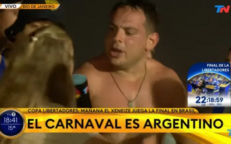A fan gives an interview to Argentine television 