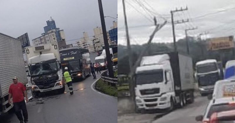 Imagens mostram as colisões envolvendo os veículos responsáveis pelos acidentes na Grande Florianópolis