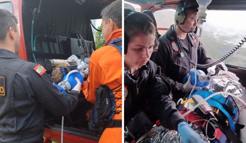 Criança foi levada de helicóptero para o hospital após a reanimação