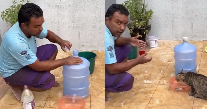 Pedreiro ensina passo a passo para criar bebedouro para pets com gal&atilde;o de &aacute;gua e pote de pl&aacute;stico – Foto: Reprodu&ccedil;&atilde;o/YouTube/ND