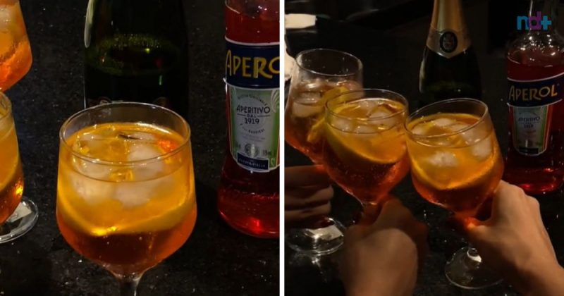 Imagem mostram amigas fazendo Aperol Spritz em casa