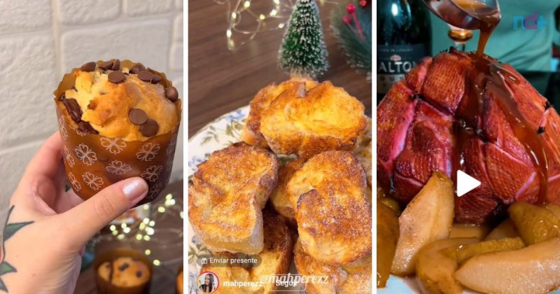 Imagem mostra resultado de panetones, rabanadas e tender feitos na airfryer