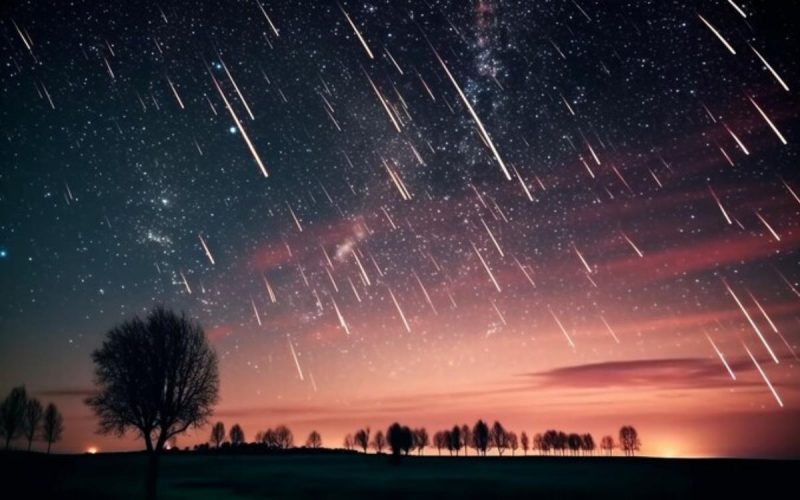 Imagem ilustrativa de uma chuva de meteoros vista no céu