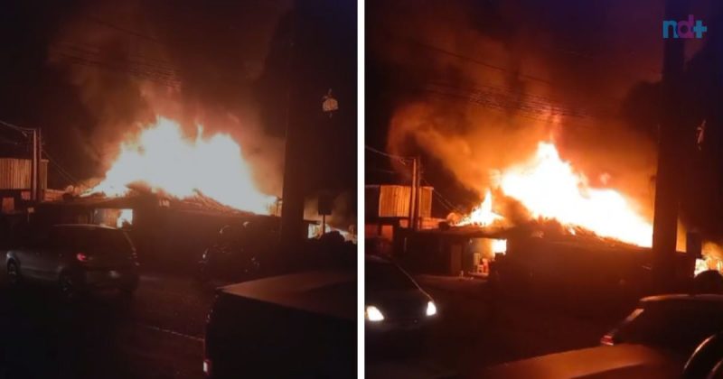 Fotomontagem mostra as proporções que o incêndio próximo a Contorno Sul em Itajaí tomou