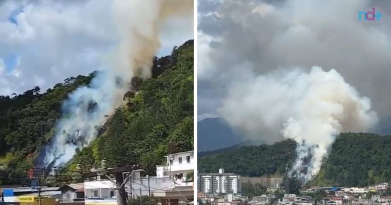 Inc&ecirc;ndio toma conta de vegeta&ccedil;&atilde;o em Cambori&uacute; – Foto: Reprodu&ccedil;&atilde;o/ND