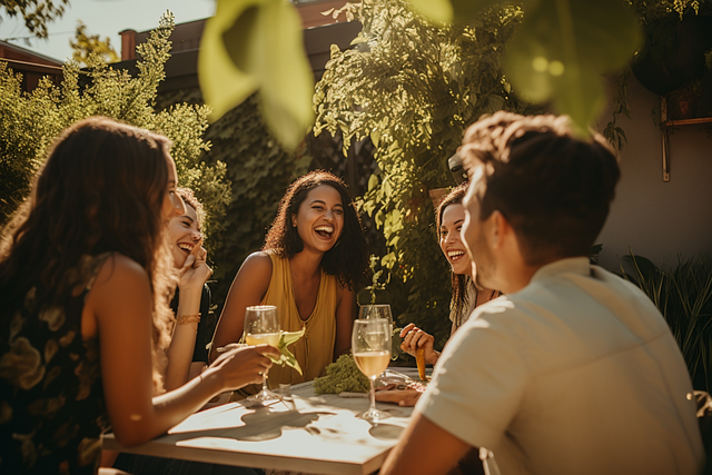 Amigos se confraternizando com vinho