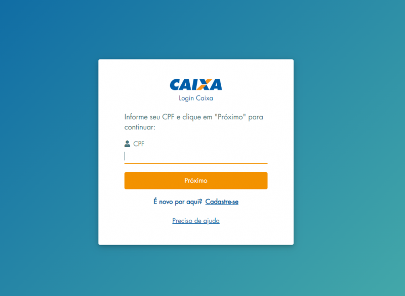 Tela de login de acesso a Loterias Caixa 