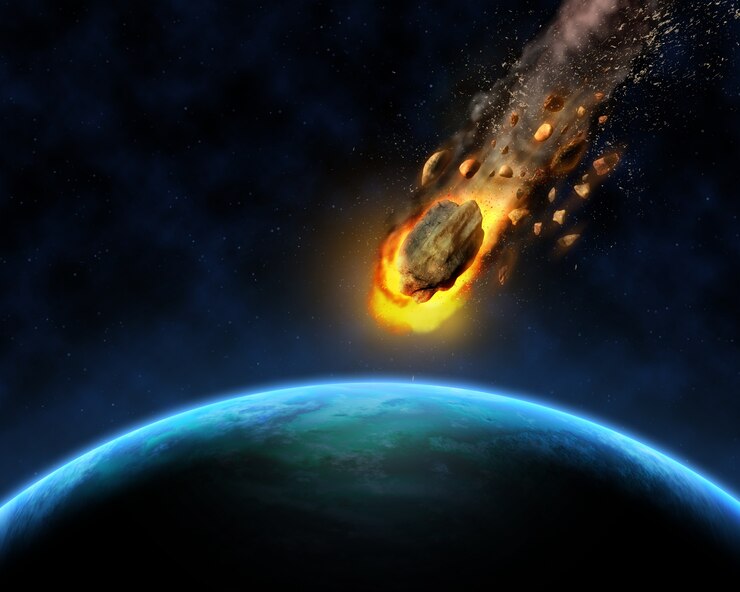 Imagem ilustrativa de meteoro em rota de colisão com a Terra