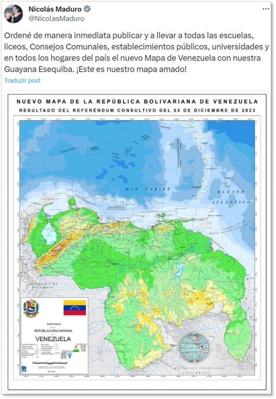 Novo mapa da Venezuela, diz Maduro (Imagem: Reprodução / X)