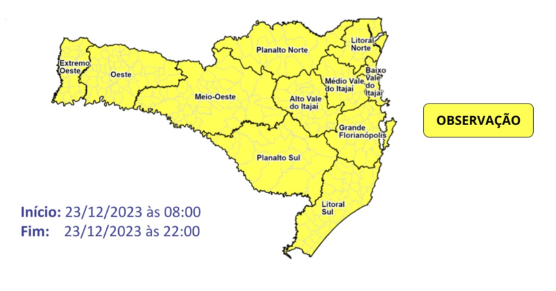 Santa Catarina fica em estado de alerta para temporais durante o sábado