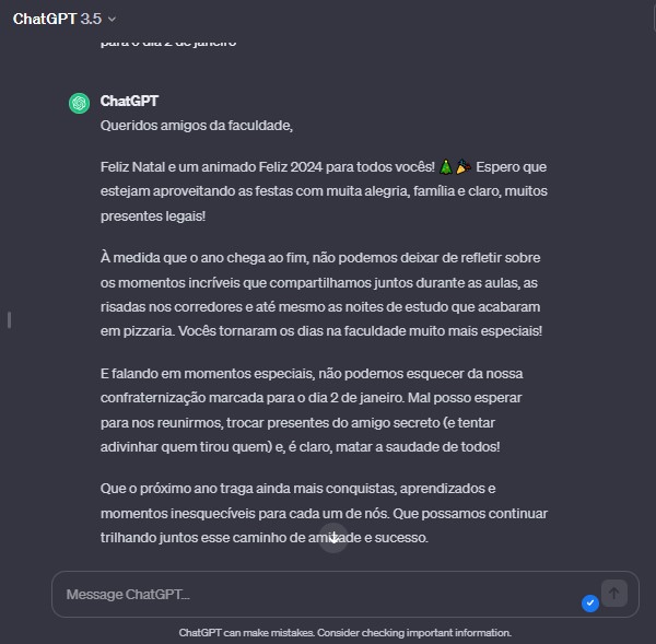 Exemplo de um texto escrito por intelig&ecirc;ncia artificial – Foto: Reprodu&ccedil;&atilde;o/ND