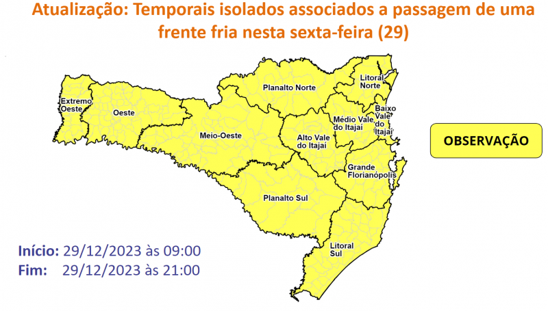 Alerta para temporais isolados nesta sexta-feira (29) – Foto: DCSC/Reprodu&ccedil;&atilde;o/ND
