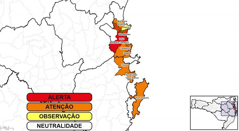 Itaja&iacute; permanece em alerta para ocorr&ecirc;ncias relacionadas a chuva – Foto: Defesa Civil Itaja&iacute;/Reprodu&ccedil;&atilde;o