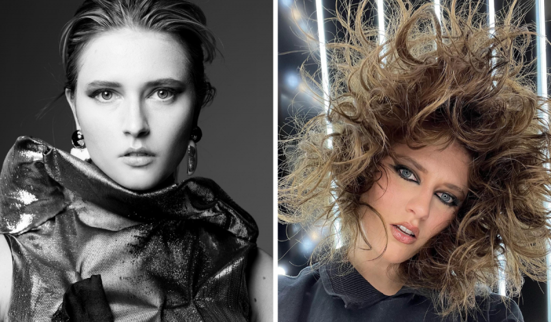 Ana Schurmann - Na fotomontagem com duas imagens, mulher branca e loira posa como modelo