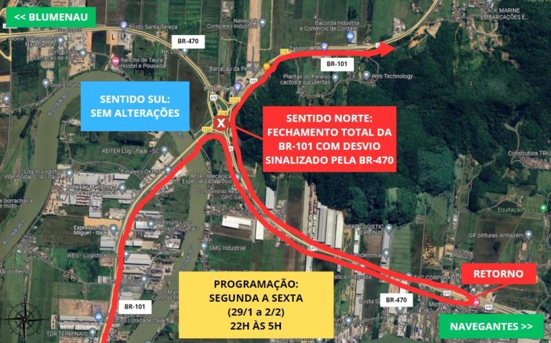 Motoristas ter&atilde;o que fazer desvio pela BR-470 – Foto: DNIT/Reprodu&ccedil;&atilde;o/ND