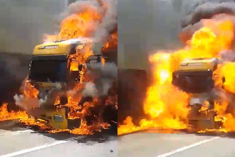 Explosão foi flagrada por ocupante de outra carreta