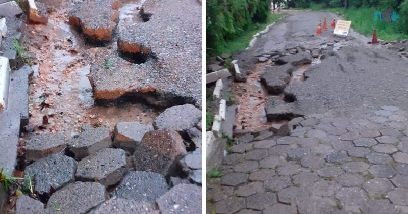 Montagem mostra estragos no Morro da Cruz em Itajaí causados pela chuva