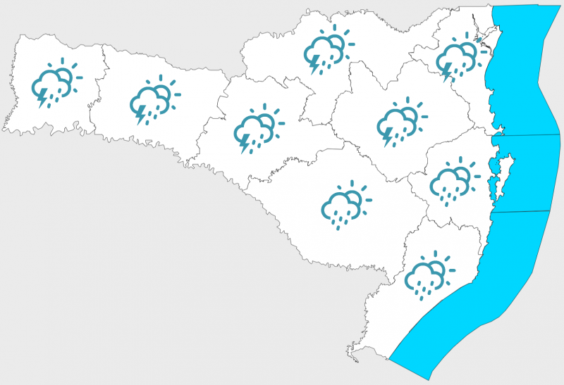 Na sexta-feira (19), a frente fria se desloca para o Norte e com esse fator, as instabilidades diminuem em grande parte de Santa Catarina. &#8211; Foto: Defesa Civil/Divulgação/ND