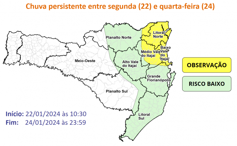 Temporais em Santa Catarina podem ultrapassar os 70 mm. – Foto: Defesa Civil/Divulga&ccedil;&atilde;o/ND