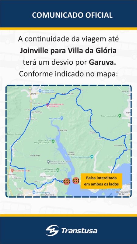 Trajeto realizado ap&oacute;s interdi&ccedil;&atilde;o do Ferry Boat – Foto: Transtusa/Divulga&ccedil;&atilde;o