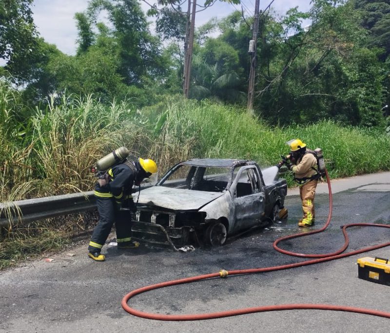 Ve&iacute;culo foi completamente tomado pelo inc&ecirc;ndio em Pomerode – Foto: Divulga&ccedil;&atilde;o/Reprodu&ccedil;&atilde;o/ND
