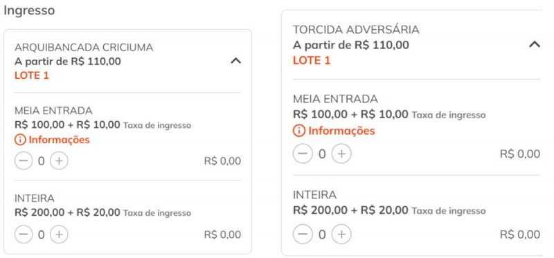 Pre&ccedil;o dos ingressos para a final da Recopa Catarinense – Foto: Minha Entrada/Reprodu&ccedil;&atilde;o/ND