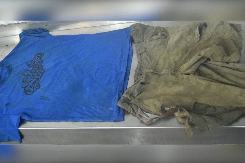 Roupa usada pela v&iacute;tima quando ocorreu o acidente – Foto: Pol&iacute;cia Cient&iacute;fica/Divulga&ccedil;&atilde;o