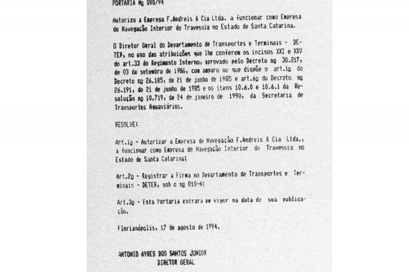 Portaria foi emitida no dia 17 de agosto de 1994 – Foto: DOE/Reprodu&ccedil;&atilde;o/ND