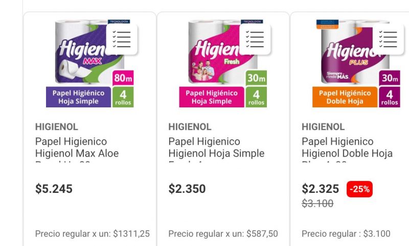 Pre&ccedil;o do papel higi&ecirc;nico no supermercado da Argentina – Foto: Reprodu&ccedil;&atilde;o