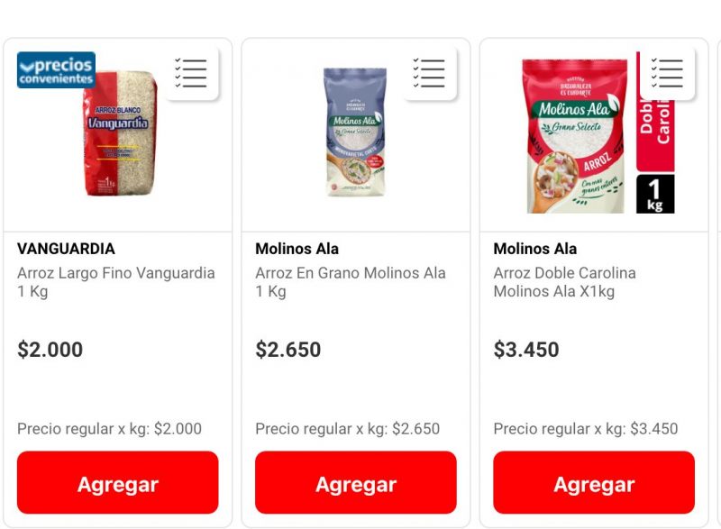 Pre&ccedil;o do arroz no supermercado da Argentina – Foto: Reprodu&ccedil;&atilde;o