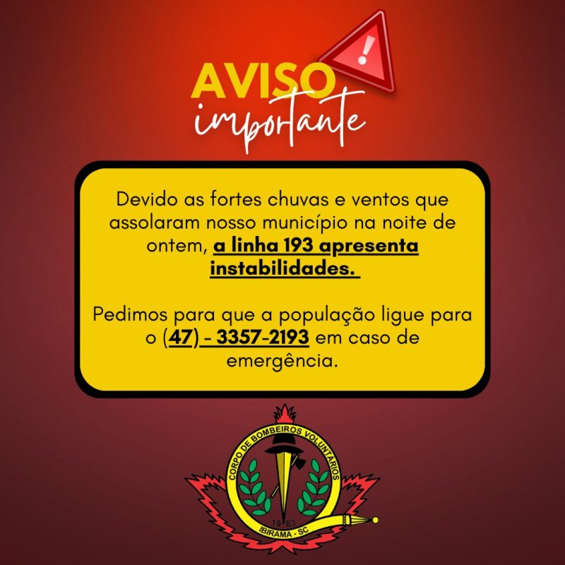 Vendaval causou problemas nas linhas de telefone dos bombeiros de Ibirama nesta segunda-feira (8) – Foto: Bombeiros Volunt&aacute;rios de Ibirama/Reprodu&ccedil;&atilde;o/ND