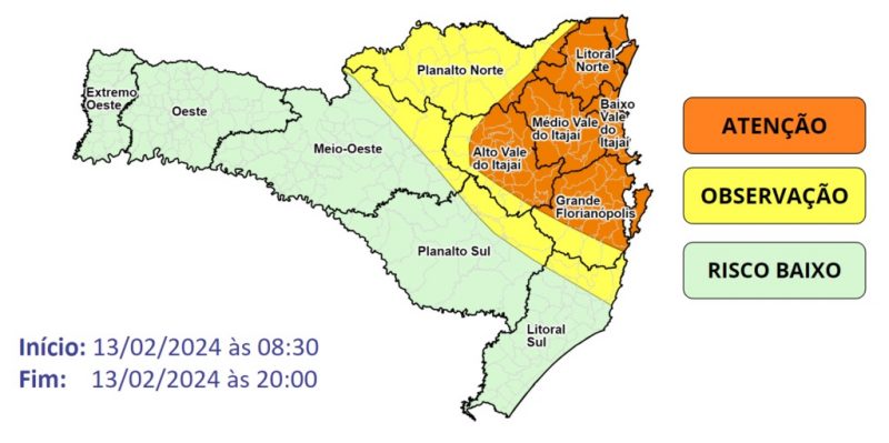 Alerta meteorológico da Defesa Civil de 13/02