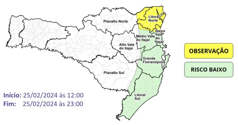 Boletim meteorológico da Defesa Civil de Santa Catarina para 25/02/2024