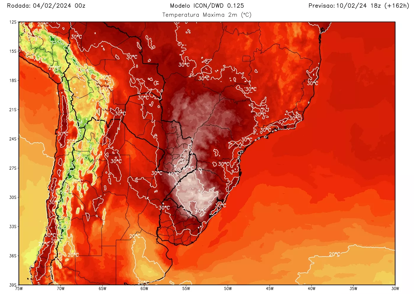 Domo de Calor promove temperaturas acima dos 40ºC. &#8211; Foto: MetSul Meteorologia/Divulgação/ND