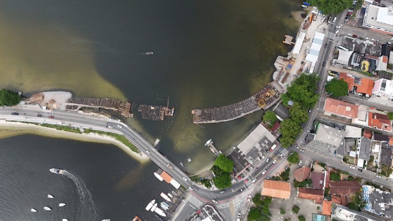 A obra da nova ponte na Lagoa enfrentou desafios legais que resultaram em paralisa&ccedil;&otilde;es tempor&aacute;rias – Foto: Leonardo Sousa/PMF/ND