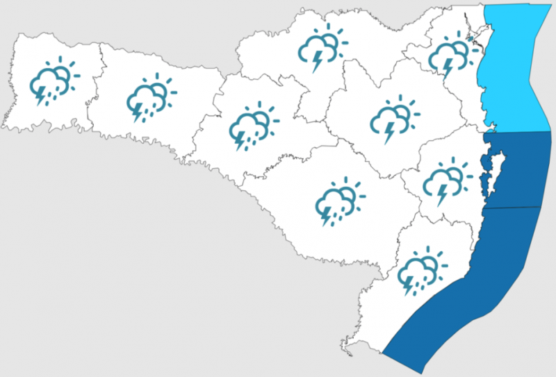 Mapa com previs&atilde;o do tempo desta quarta-feira (14) em Santa Catarina – Foto: Defesa Civil